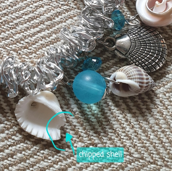 Silver, Shells, Beads, Stretch Bracelet - Picture 9 of 9